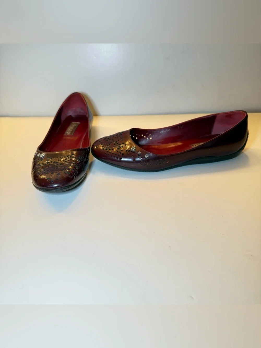 Melissa Burgundy Laser-Cut Ballet Flats Sz 7.5